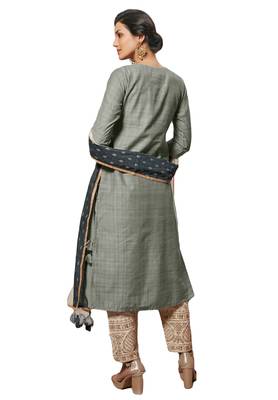 Women's Grey & Cream Embroidered Readymade Suit Set 2