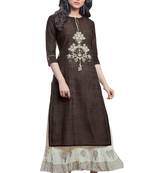 Women'S Brown & Cream Embroidered Readymade Suit Set