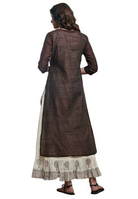 Women'S Brown & Cream Embroidered Readymade Suit Set 2