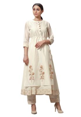 Women'S Cream Embroidered Readymade Suit Set 1