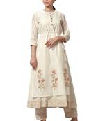 Women'S Cream Embroidered Readymade Suit Set