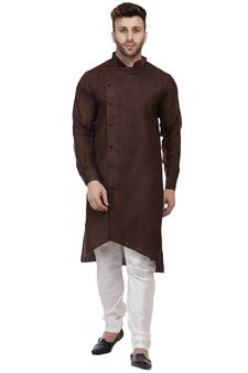 Brown Plain Cotton Men Kurtas