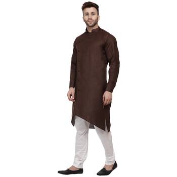Brown Plain Cotton Men Kurtas 2