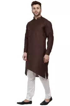 Brown Plain Cotton Men Kurtas