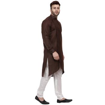 Brown Plain Cotton Men Kurtas 3