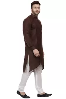 Brown Plain Cotton Men Kurtas