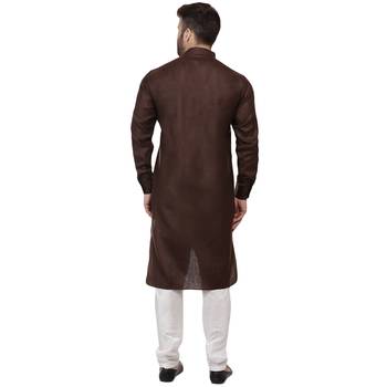 Brown Plain Cotton Men Kurtas 4