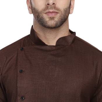 Brown Plain Cotton Men Kurtas 5