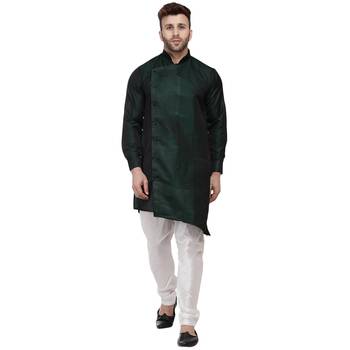 Green Plain Taffeta Men Kurtas 1