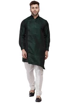 Green Plain Taffeta Men Kurtas