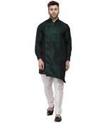 Green Plain Taffeta Men Kurtas