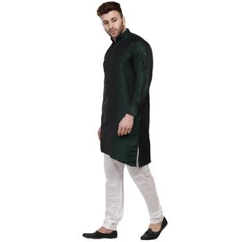 Green Plain Taffeta Men Kurtas 2