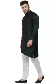 Green Plain Taffeta Men Kurtas