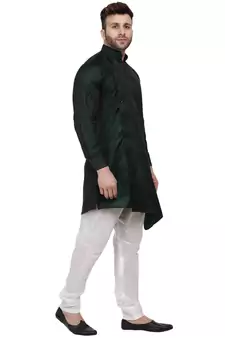 Green Plain Taffeta Men Kurtas