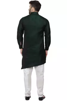 Green Plain Taffeta Men Kurtas