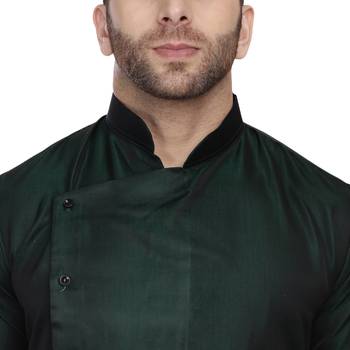 Green Plain Taffeta Men Kurtas 5