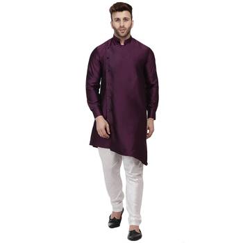 Purple Plain Taffeta Men Kurtas 1