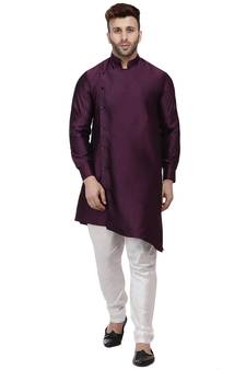 Purple Plain Taffeta Men Kurtas
