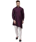 Purple Plain Taffeta Men Kurtas