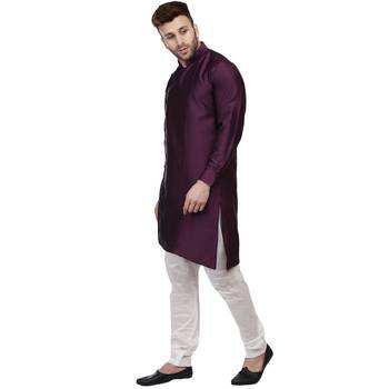 Purple Plain Taffeta Men Kurtas 2