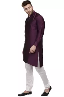 Purple Plain Taffeta Men Kurtas