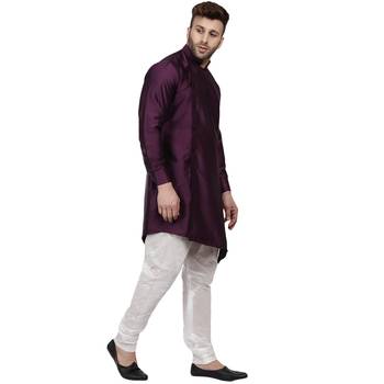 Purple Plain Taffeta Men Kurtas 3