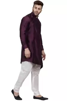 Purple Plain Taffeta Men Kurtas