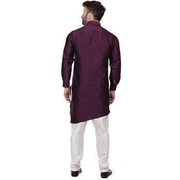 Purple Plain Taffeta Men Kurtas 4