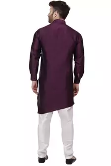 Purple Plain Taffeta Men Kurtas
