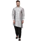 Grey Plain Dupion Silk Men Kurtas