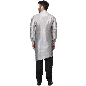 Grey Plain Dupion Silk Men Kurtas 4