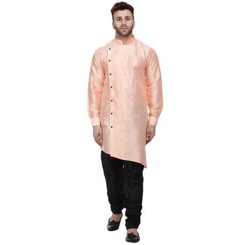 Orange Plain Dupion Silk Men Kurtas 1