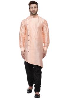Orange Plain Dupion Silk Men Kurtas