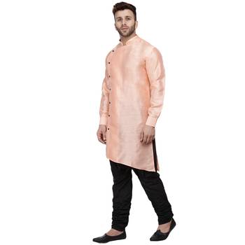 Orange Plain Dupion Silk Men Kurtas 2