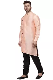 Orange Plain Dupion Silk Men Kurtas