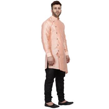 Orange Plain Dupion Silk Men Kurtas 3