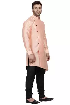Orange Plain Dupion Silk Men Kurtas