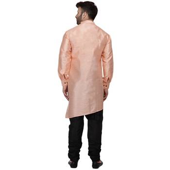 Orange Plain Dupion Silk Men Kurtas 4