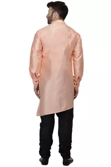Orange Plain Dupion Silk Men Kurtas