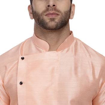 Orange Plain Dupion Silk Men Kurtas 5