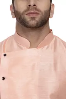Orange Plain Dupion Silk Men Kurtas