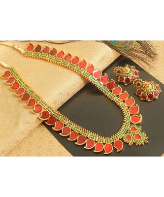 Beautiful Red Green Mango Palakka Haar Set 1