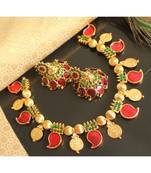 Beautiful Palakka Red Green Designer Necklace Set
