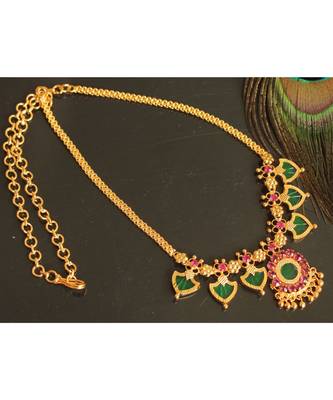 Beautiful Pink Green Palakka Designer Necklace 1