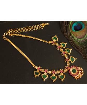 Beautiful Pink Green Palakka Designer Necklace 1