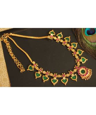 Beautiful Pink Green Palakka Designer Necklace 1
