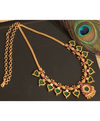 Beautiful Pink Green Palakka Designer Necklace 2