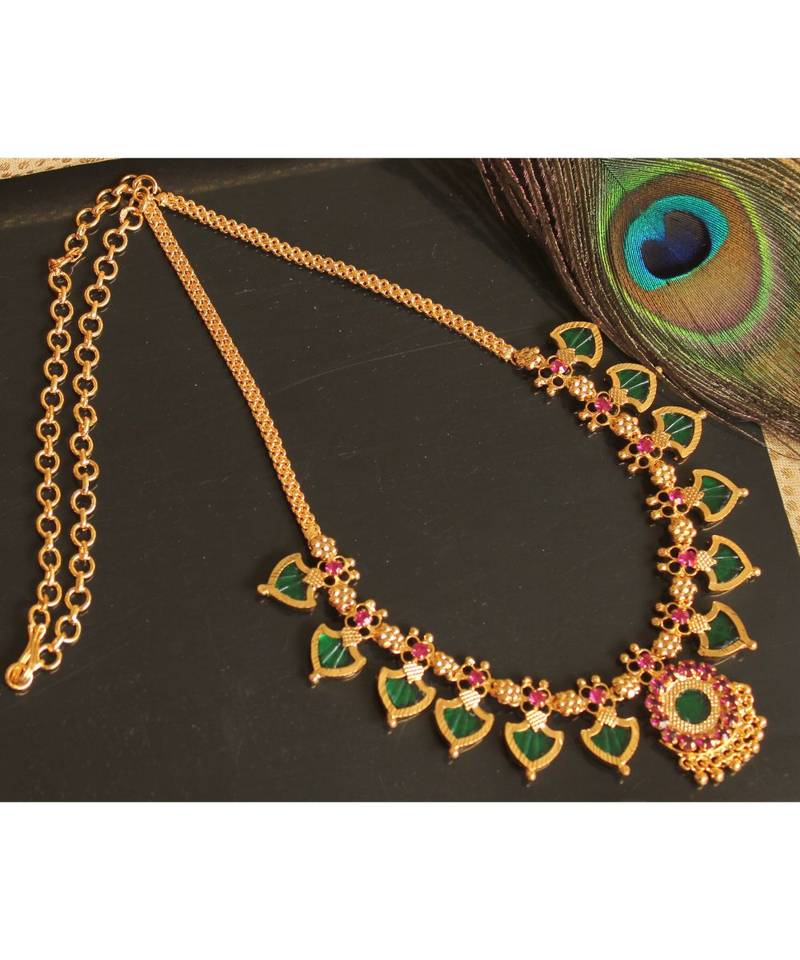 Beautiful Pink Green Palakka Designer Necklace