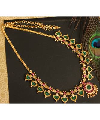 Beautiful Pink Green Palakka Designer Necklace 1