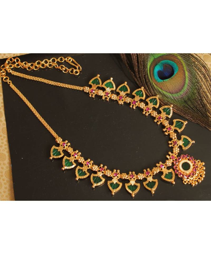 Beautiful Pink Green Palakka Designer Necklace